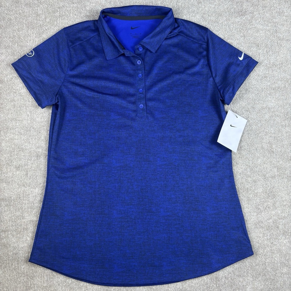 Nike Dri-FIT Women's Golf Polo Shirt Blue Heather Medium M Embroidered Logo NWT